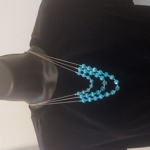 New York and Company Silvertone  and Blue beaded Statment Necklace #24